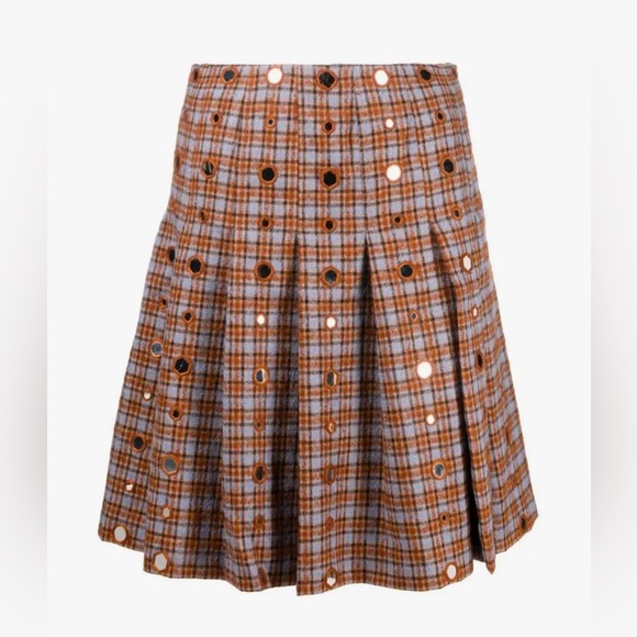 WALES BONNER
Sitar Plaid Mirror-Embellished Pleated Skirt - Picture 2 of 10